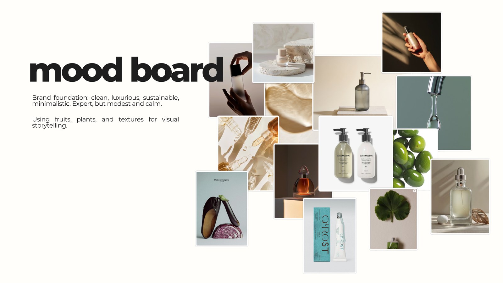 Gloss Moderne vision board: mood board of clean, luxurious, minimalist beauty references