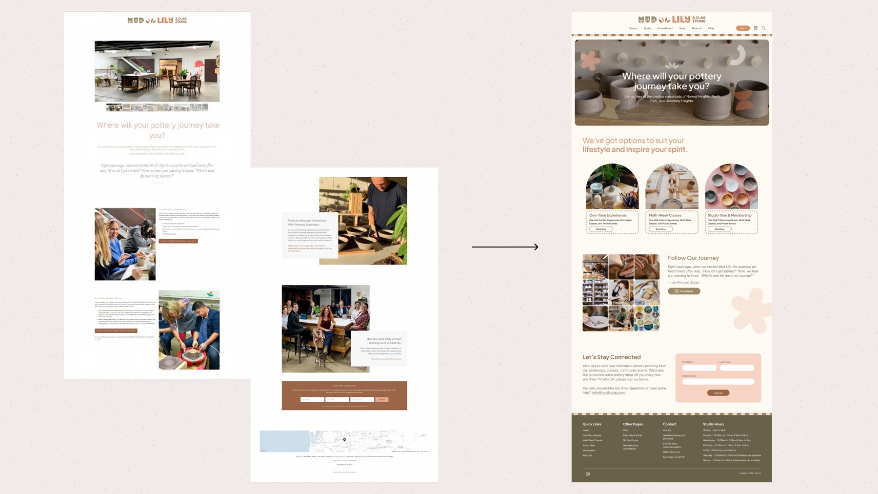 Mud Lily Clay homepage before and after